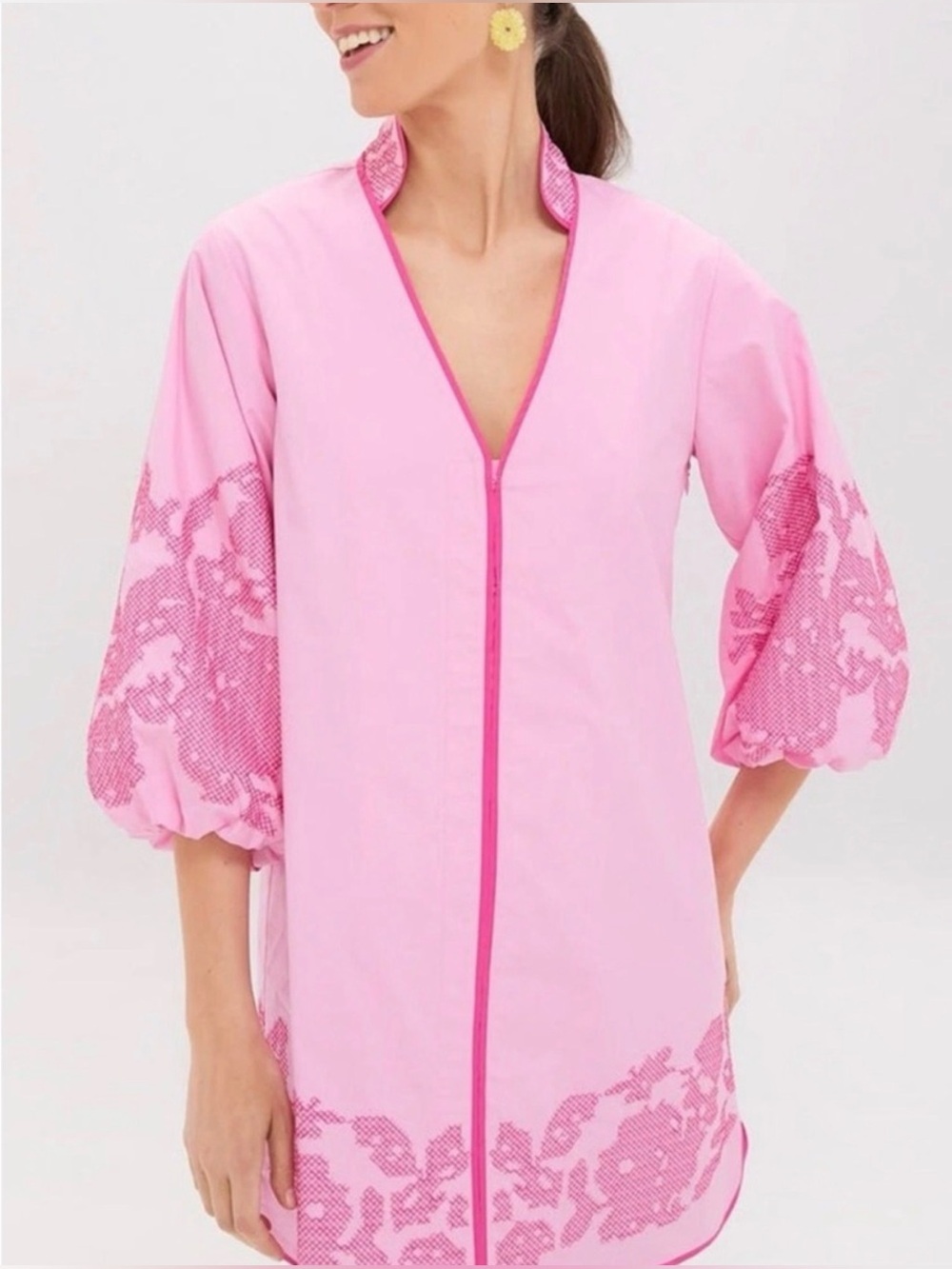 NWT Hyacinth House Pink Embroidery Arem Caftan Dress Size Large